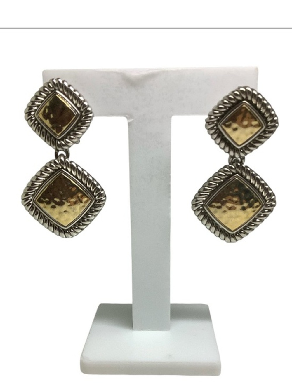 Gold & Silver Textured Dangle Earrings -